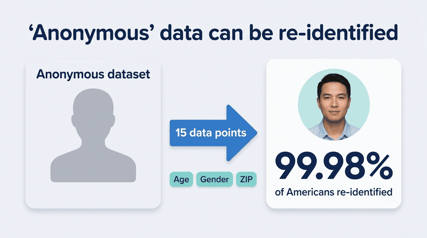 Infografika: tikai 15 datu punkti var atkārtoti identificēt 99,98% amerikāņu anonimizētā datu kopā